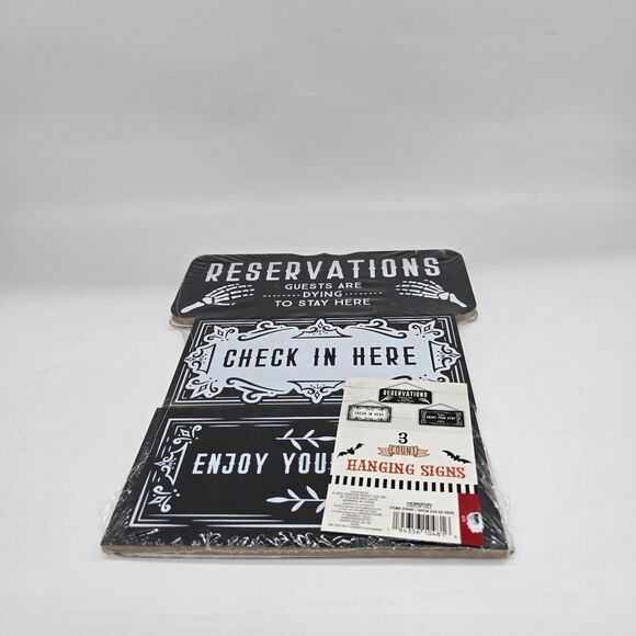 Halloween Spooky Signs Set Of 3 Haunted Hotel House Wall Decorations Black - Picture 4 of 7